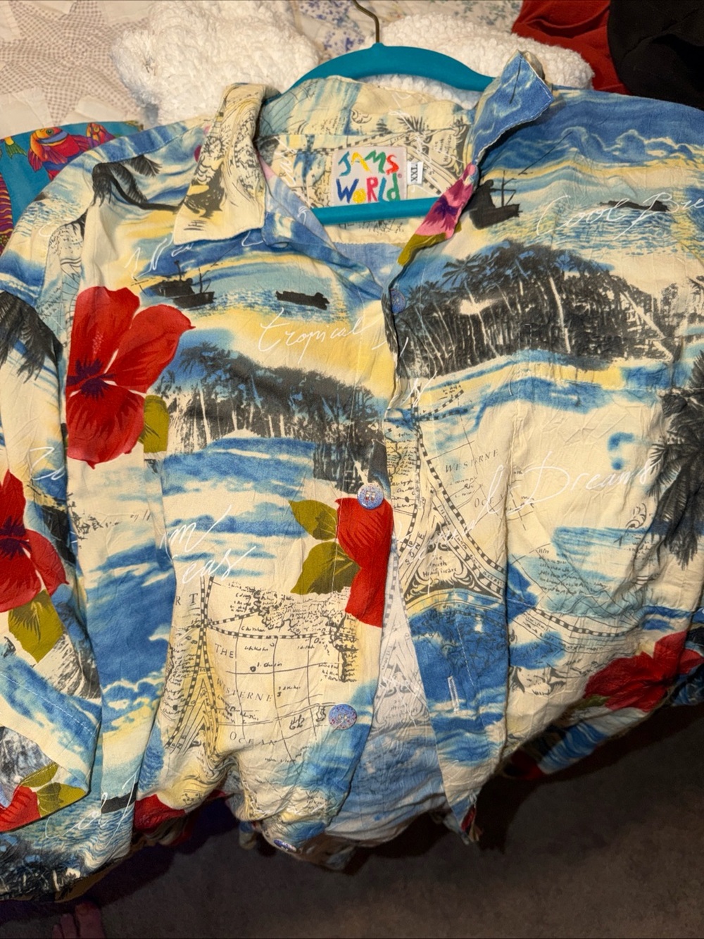 Jams World Blue Cream Tropical Floral Camp Shirt